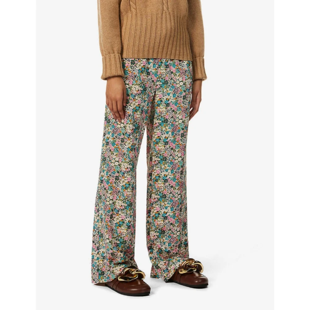 See by Chloe Floral-Print Wide-Leg Mid-Rise Silk-Crepe Trousers, 36/Small - Picture 3 of 10
